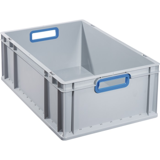Transportstapelbehälter L600xB400xH220mm grau PP offener Griff blau-Beschreibung lesen