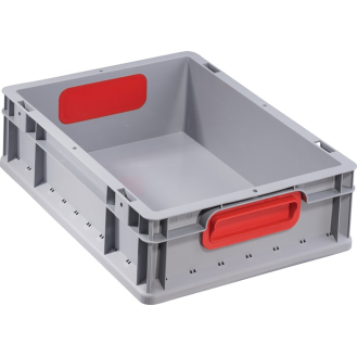 Transportstapelbehälter L400xB300xH120mm grau PP geschlossener Griff rot-Beschreibung lesen
