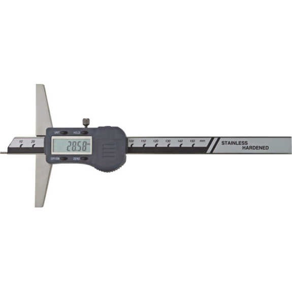 Digital Tiefenmessschieber mit Stiftspitze Ø1,5x6mm 0-300mm mit Kunststoffgehäuse und Brücke 150mm-Beschreibung lesen