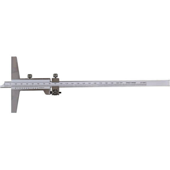 Tiefenmessschieber mit Feineinstellung 0-200mm und Nonius 1/20 mm Unten-Beschreibung lesen