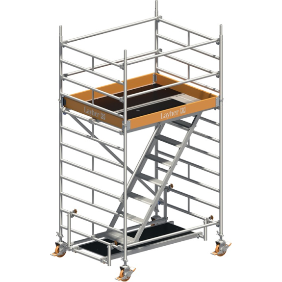 Échafaudage mobile Uni Komfort P2 largeur de travail 1500xL1800mm hauteur d'échafaudage en aluminium 3430mm 2 kN/m²-Leggi tutto