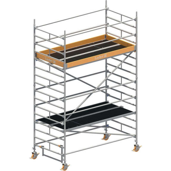 Échafaudage mobile Uni Wide P2 largeur de travail 1500xL2850mm hauteur d'échafaudage en aluminium 4430mm 2 kN/m²-Leer más