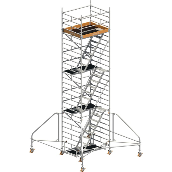 Échafaudage mobile Uni Komfort P2 largeur de travail 1500xL1800mm hauteur d'échafaudage en aluminium 7430mm 2 kN/m²-Leer más