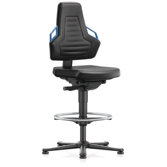 Arbeitsdrehstuhl Nexxit Gleiter+Fußring Kunstleder schwarz Griff blau 570-820mm-Beschreibung lesen