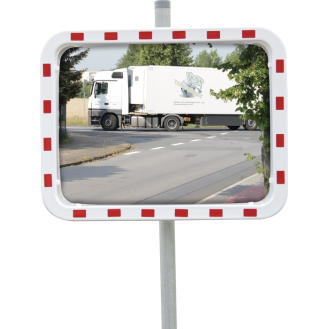 Verkehrsspiegel H600xB800mm Kunststoff,rot/weiß 22m-Beschreibung lesen