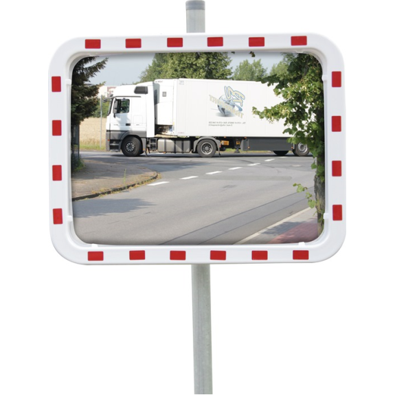 Verkehrsspiegel H600xB800mm Kunststoff,rot/weiß 22m-Beschreibung lesen
