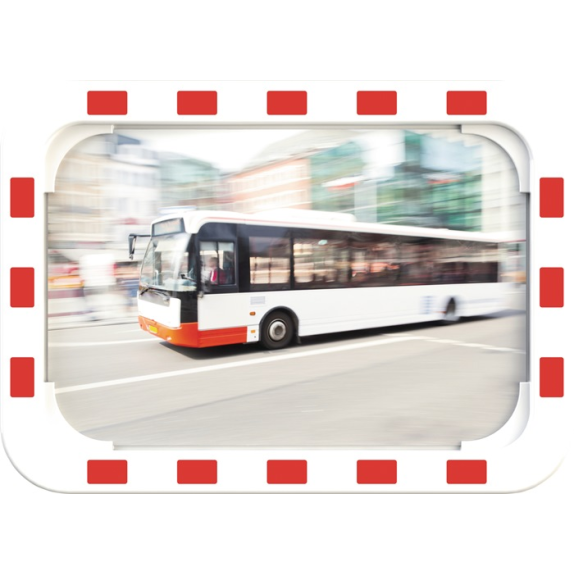 Verkehrsspiegel H400xB600mm Kunststoff,rot/weiß 15m-Beschreibung lesen