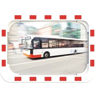 Verkehrsspiegel H400xB600mm Kunststoff,rot/weiß 15m-Beschreibung lesen