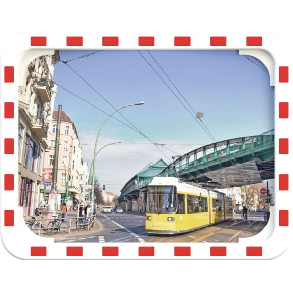 Verkehrsspiegel H800xB1000mm Kunststoff,rot/weiß 27m-Beschreibung lesen