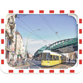 Verkehrsspiegel H800xB1000mm Kunststoff,rot/weiß 27m-Beschreibung lesen