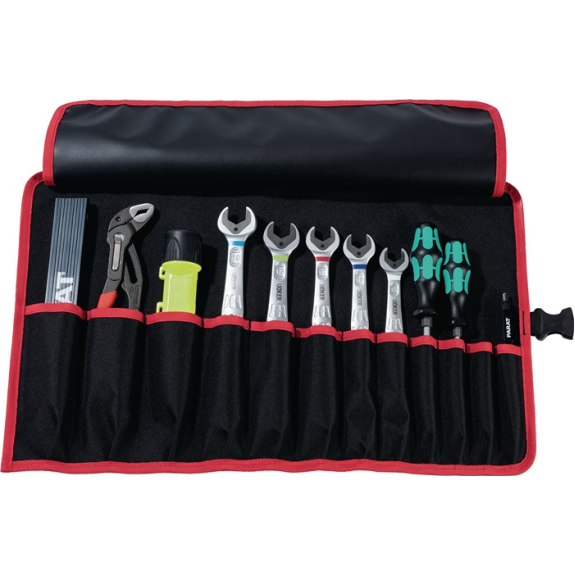 Sacoche à outils 12 compartiments L540xH330mm nylon noir/rouge PAR-Lire la description