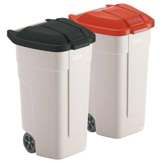 Viereck-Container H860xB560xT520mm beige 100l Deckelfarbe rot m.Rädern-Beschreibung lesen