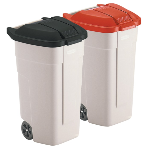 Viereck-Container H860xB560xT520mm beige 100l Deckelfarbe rot m.Rädern-Beschreibung lesen