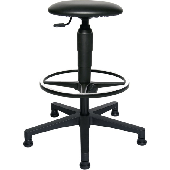 Tabouret pivotant sur patins revêtement simili cuir assise noire H.540-800mm-Leggi tutto
