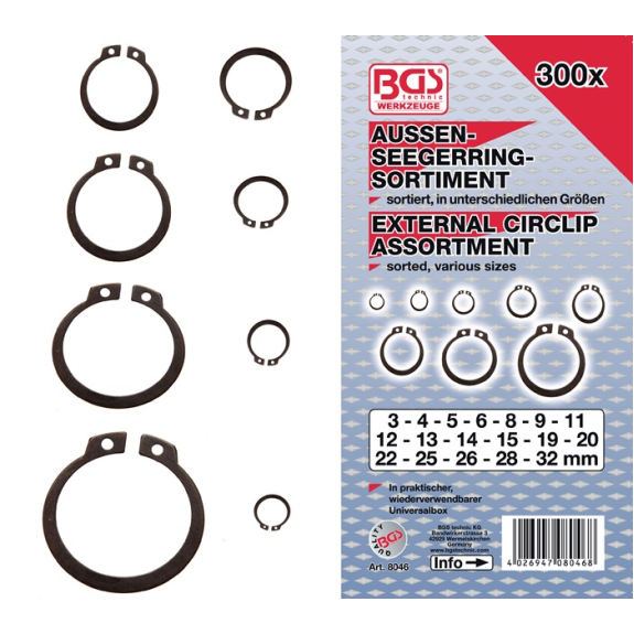 Assortiment de circlips extérieurs 300 pièces BGS-Leggi tutto