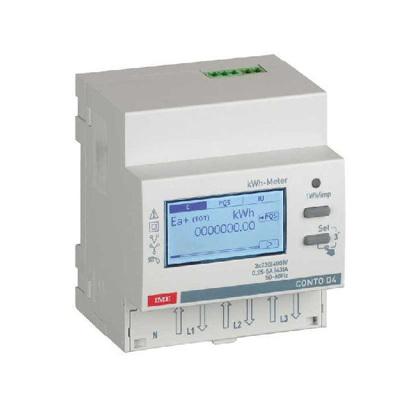 Compteur d'énergie active/réactive triphasé 4 fils CT 5/63A avec afficheur pour rail DIN CONTO D4-Pt CE4TB0PCL1-Beschreibung lesen