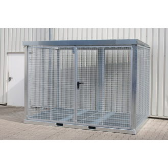 Gasflaschencontainer B3135xT2170xH2260mm verzinkt, mit Dach und Gitterrostboden-Beschreibung lesen