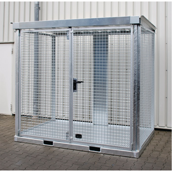 Gasflaschencontainer B2535xT1575xH2260mm verzinkt mit Dach mit Tränenblechboden-Beschreibung lesen