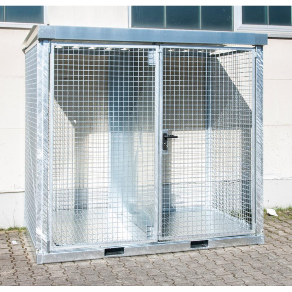 Gasflaschencontainer B2535xT1575xH2260mm verzinkt mit Dach mit Tränenblechboden-Beschreibung lesen