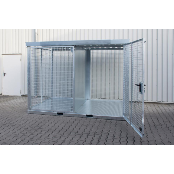 Gasflaschencontainer B3135xT2170xH2260mm verzinkt m.Dach m.Tränenblechboden Gasflaschencontainer B3135xT2170xH2260mm verzinkt m.Dach m.Tränenblechboden-Beschreibung lesen