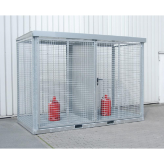 Gasflaschencontainer B3135xT1570xH2260mm verzinkt, mit Dach und Gitterrostboden-Beschreibung lesen