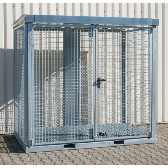Gasflaschencontainer B2535xT1575xH2260mm verzinkt, mit Dach und Gitterrostboden Gasflaschencontainer B2535xT1575xH2260mm verzinkt, mit Dach und Gitterrostboden-Beschreibung lesen
