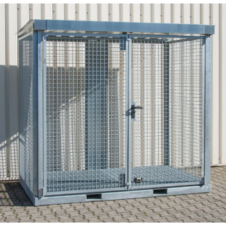 Gasflaschencontainer B2535xT1575xH2260mm verzinkt, mit Dach und Gitterrostboden-Beschreibung lesen