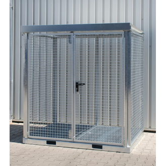 Gasflaschencontainer B2115xT1570xH2260mm verzinkt, mit Dach und Gitterrostboden-Beschreibung lesen