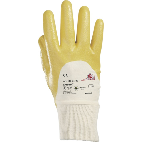 Handschuhe Sahara 100 Gr.10 gelb BW-Trikot m.Nitril EN 388 PSA II-Beschreibung lesen