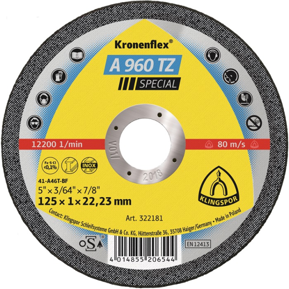 Trennscheibe A 960 TZ Special D115x1mm ger.INOX Bohr.22,2m Trennscheibe A 960 TZ Special D115x1mm ger.INOX Bohr.22,2m-Beschreibung lesen