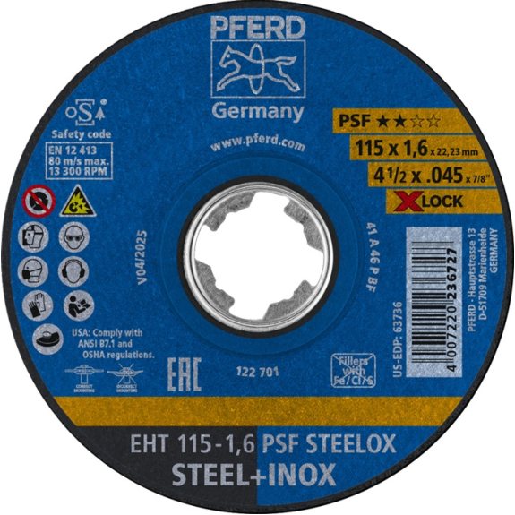 Trennscheibe X-LOCK PSF STEELOX D115x1,6mm ger.INOX Bohr.22,2m-Beschreibung lesen