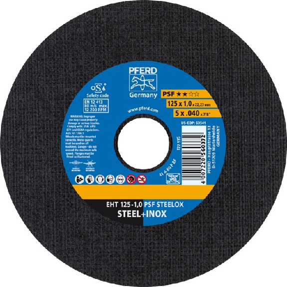 Trennscheibe PSF STEELOX D125x1mm ger.INOX Bohr.22,2m-Lire la description