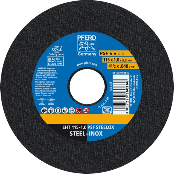 Trennscheibe PSF STEELOX D115x1mm ger.INOX Bohr.22,2m-Beschreibung lesen