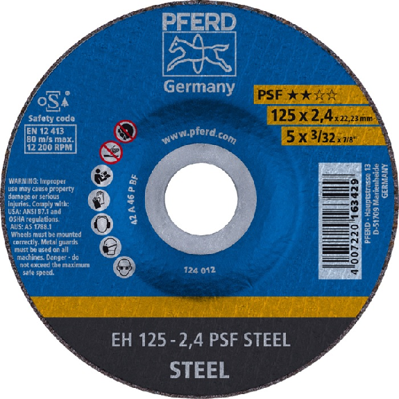 Trennscheibe PSF STEEL D125x2,4mm gekr.STA Bohr.22,2m-Beschreibung lesen
