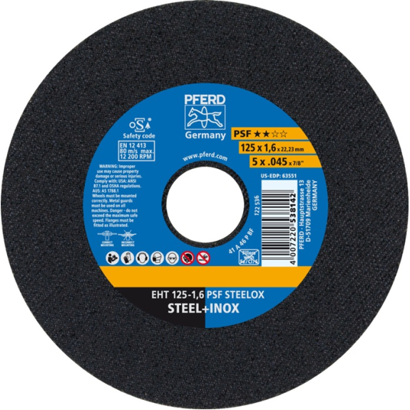 Trennscheibe PSF STEELOX D150x1,6mm ger.INOX Bohr.22,2m-Leggi tutto