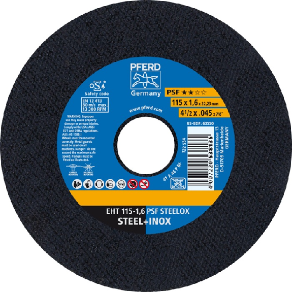 Trennscheibe PSF STEELOX D115x1,6mm ger.INOX Bohr.22,2m-Beschreibung lesen