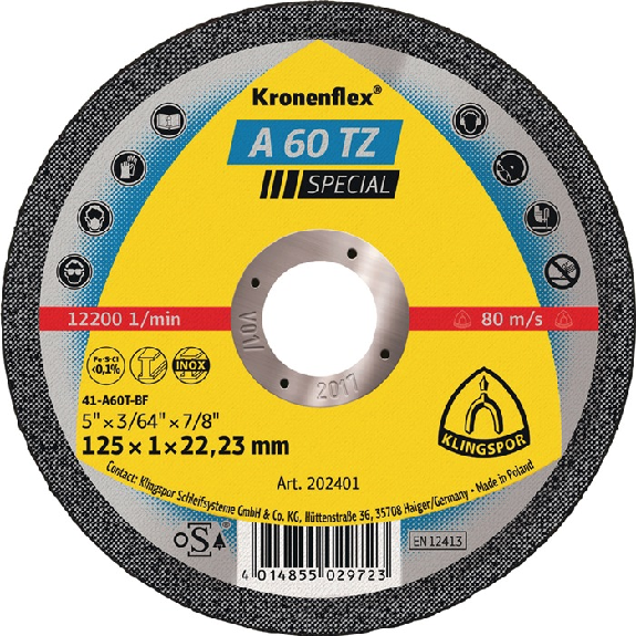 Trennscheibe A 60 TZ Special D125x1mm ger.INOX Bohr.22,2m-Lire la description