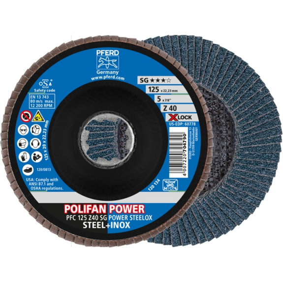 Fächerscheibe POLIFAN Z SG POWER STEELOX D.125mm K.Z-40 radial INOX/Stahl ZK-Beschreibung lesen