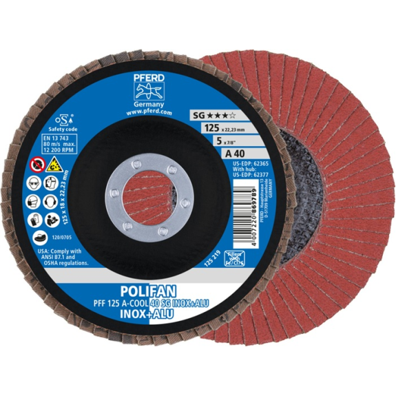 Fächerscheibe POLIFAN A-COOL SG INOX+ALU D.125mm K.A-40 fl.INOX/Aluminium NK Fächerscheibe POLIFAN A-COOL SG INOX+ALU D.125mm K.A-40 fl.INOX/Aluminium NK-Beschreibung lesen