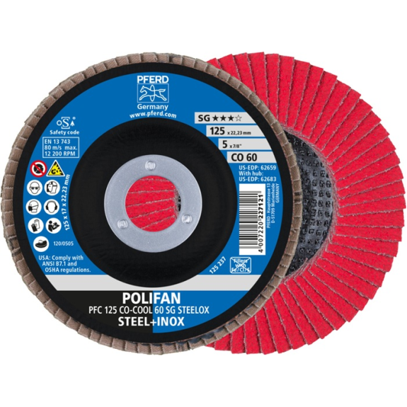 Fächerscheibe POLIFAN CO-COOL SG STEELOX D.125mm K.60 kon.INOX CO-Beschreibung lesen