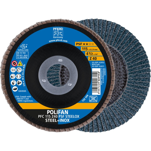 Fächerscheibe POLIFAN Z PSF STEELOX D.115mm K.Z-40 kon.STA/INOX ZK-Beschreibung lesen