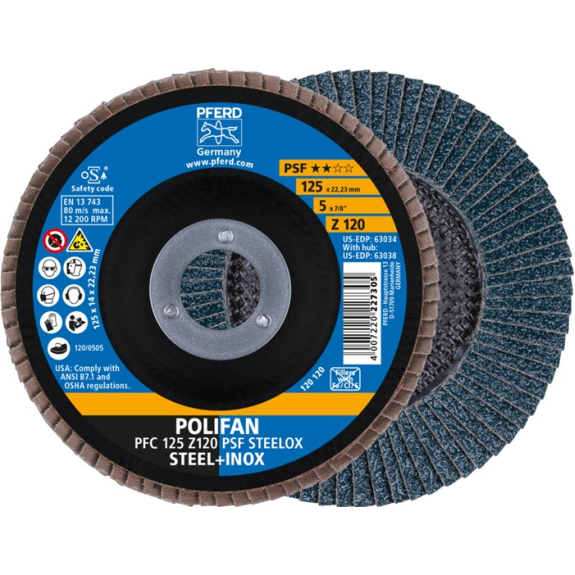 Fächerscheibe POLIFAN Z PSF STEELOX D.125mm K.120 PFC/B/T29 STA/INOX ZK Z-Beschreibung lesen