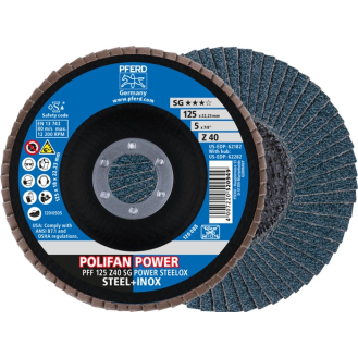 Fächerscheibe POLIFAN Z SG POWER STEELOX D.125mm K.Z-40 fl.INOX ZK-Beschreibung lesen