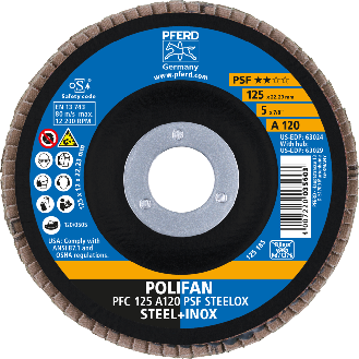 Fächerscheibe POLIFAN A PSF STEELOX D.125mm K.120 kon.Stahl/Holz Korund A-Beschreibung lesen