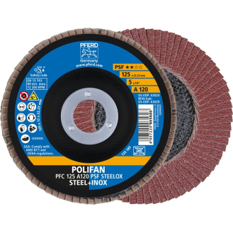 Fächerscheibe POLIFAN A PSF STEELOX D.125mm K.120 kon.Stahl/Holz Korund A-Beschreibung lesen