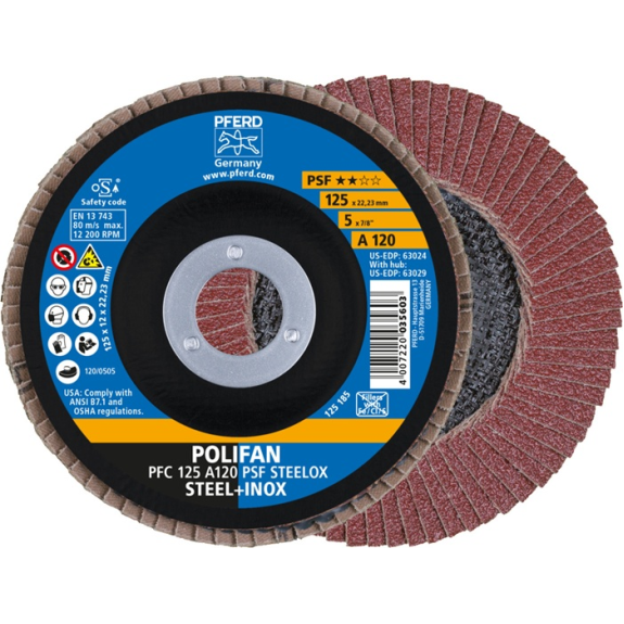 Fächerscheibe POLIFAN A PSF STEELOX D.125mm K.120 kon.Stahl/Holz Korund A-Beschreibung lesen