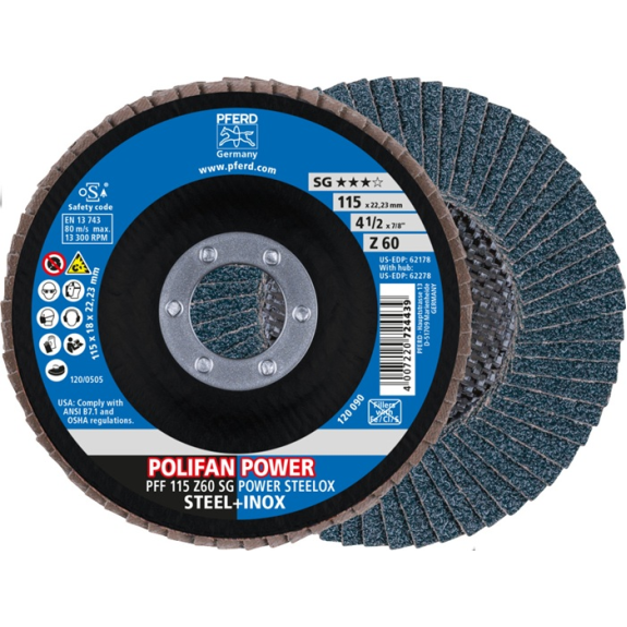 Fächerscheibe POLIFAN Z SG POWER STEELOX D.115mm K.Z-60 fl.INOX ZK Fächerscheibe POLIFAN Z SG POWER STEELOX D.115mm K.Z-60 fl.INOX ZK-Beschreibung lesen