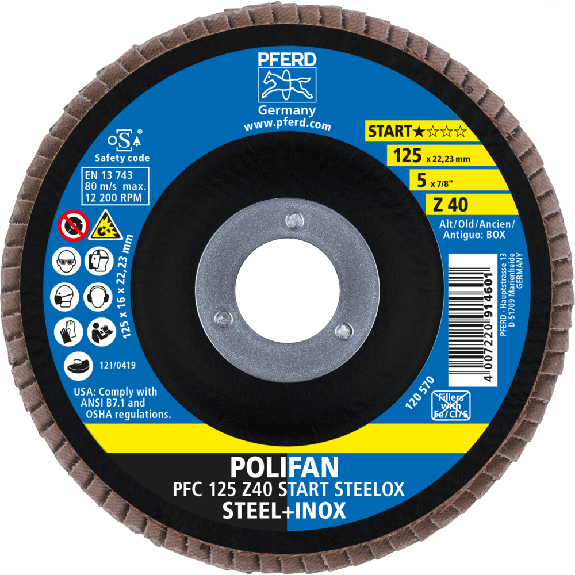 Fächerscheibe POLIFAN Z BOX D.125mm K.Z-40 kon.INOX ZK Box á 10 St.-Beschreibung lesen