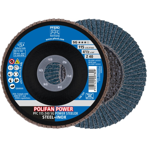 Fächerscheibe POLIFAN Z SG POWER STEELOX D.115mm K.Z-40 kon.INOX ZK Fächerscheibe POLIFAN Z SG POWER STEELOX D.115mm K.Z-40 kon.INOX ZK-Beschreibung lesen