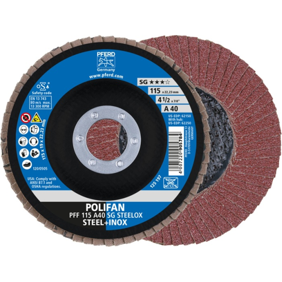 Fächerscheibe POLIFAN A SG STEELOX D.115mm K.A-40 fl.INOX NK Fächerscheibe POLIFAN A SG STEELOX D.115mm K.A-40 fl.INOX NK-Beschreibung lesen